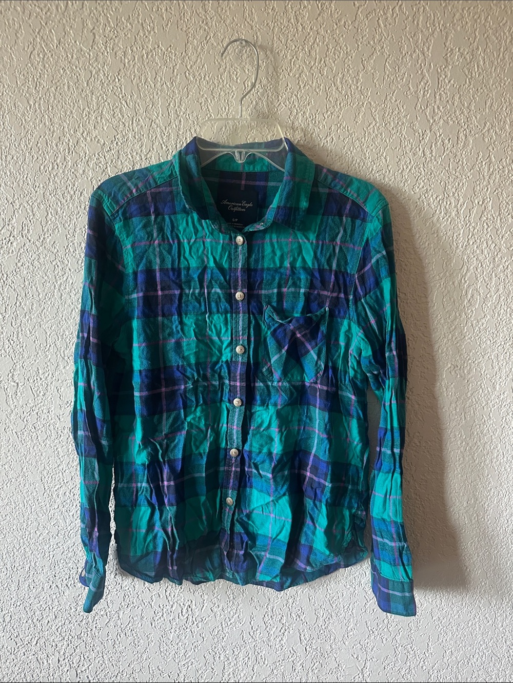 American Eagle Outfitters Teal and Navy Plaid Shirt